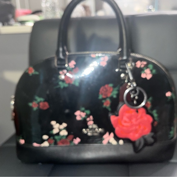 Coach Black Satchel with Red Floral Design - Picture 6 of 10